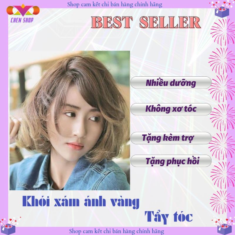 Thuốc nhuộm tóc màu khói xám vàng tặng trợ nhuộm và phục hồi