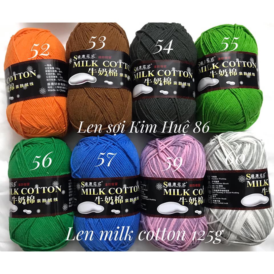 Len milk cotton loại 1 cuộn 125g ( từ màu 41 đến màu 78)