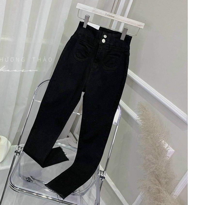Quần Bò Cạp Cao Túi Chìm PEONYB Nữ [FREESHIP]  Jean dáng ôm body skinny kiểu hotgirl 2 khuy màu đen hàn quốc đẹp