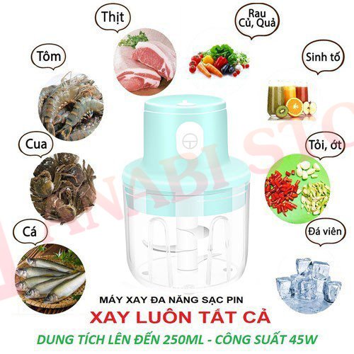 Máy Xay Tỏi Ớt Cầm Tay Tích Điện ANABI - Xay Đồ Ăn Dặm, Rau, Củ, Quả 250ML Siêu Tiện Lợi