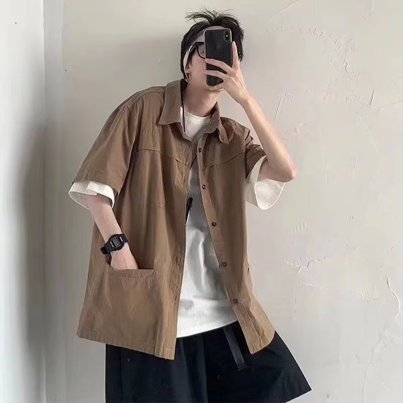 ✦AFFLIGA✦ Áo Sơ Mi Ngắn Tay Dáng Rộng Thời Trang Mùa Hè Phong Cách Retro Dành Cho Nam