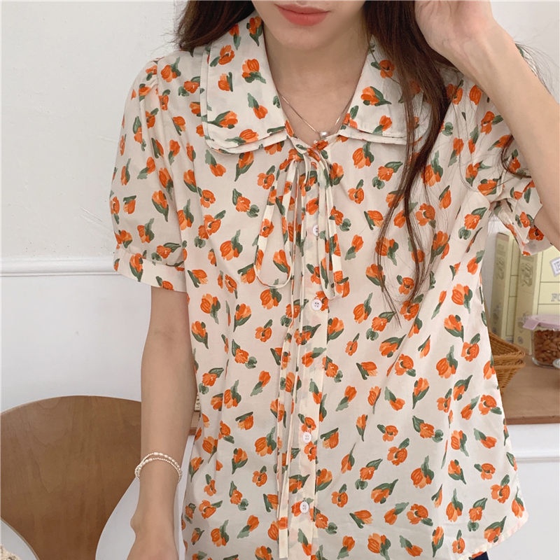 SUXI Áo Sơ Mi Tay Ngắn Dáng Rộng In Họa Tiết Phong Cách Hàn Quốc Xinh Xắn