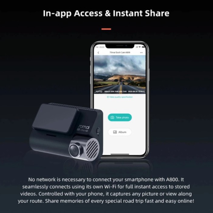 Sản Phẩm Camera hành trình ô tô Xiaomi 70mai. Bản Quốc Tế A800S, 4K, Wifi (Bộ tích hợp Camera Trước và Sau) | BigBuy360 - bigbuy360.vn