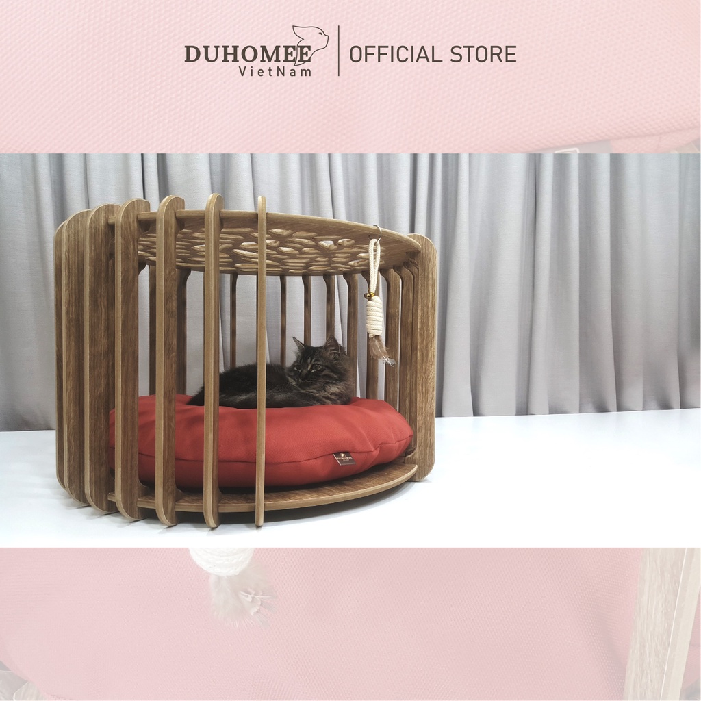 Nhà thú cưng gỗ lắp ghép kèm đệm dành cho thú cưng chó mèo sang trọng | Nhà giam 2 tầng CATCA