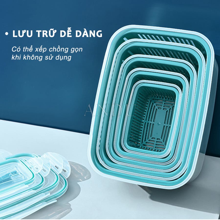 Hộp Đựng Đồ Bảo Quản Tủ Lạnh - Bộ 5 Hộp Đựng Đồ Tủ Lạnh Đa Năng Thông Minh Cao Cấp