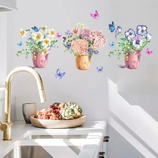 Giấy dán tường, decal, decor trang trí 3 lẵng hoa - flowerdecal