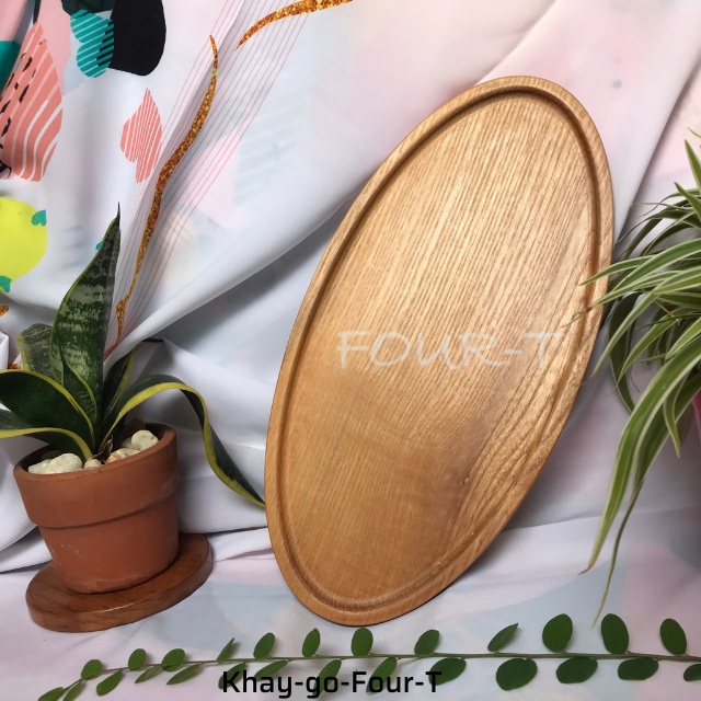 Khay Gỗ Decor Đựng Thức Ăn Thớt Gỗ Trang Trí Nguyên Khối Hình Oval Đựng Ấm Trà Mứt Tết Đẹp Dai Bền, Four-T Shop