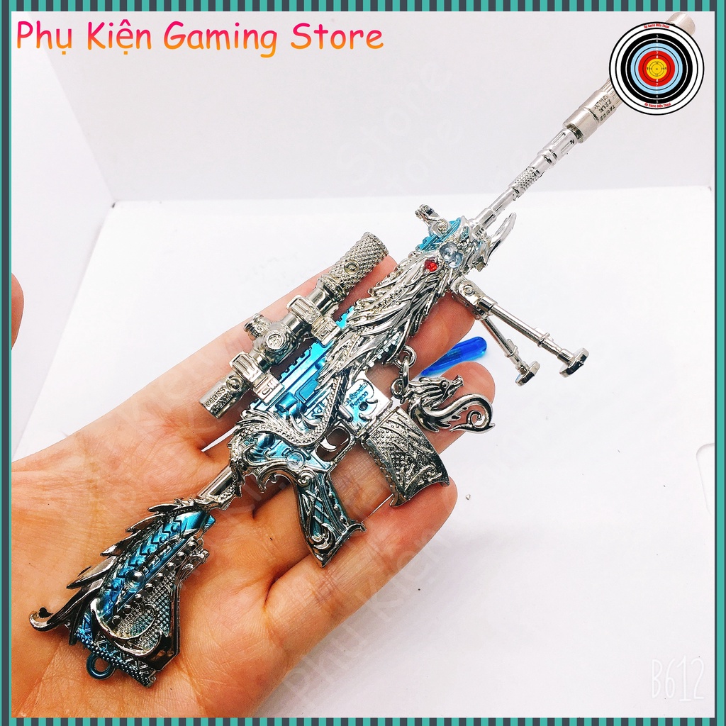 Mô hình M416 pubg kim loại lắp ráp mini skin  Dragon Blue Sky dài 20cm tặng kèm kệ đỡ trưng bày