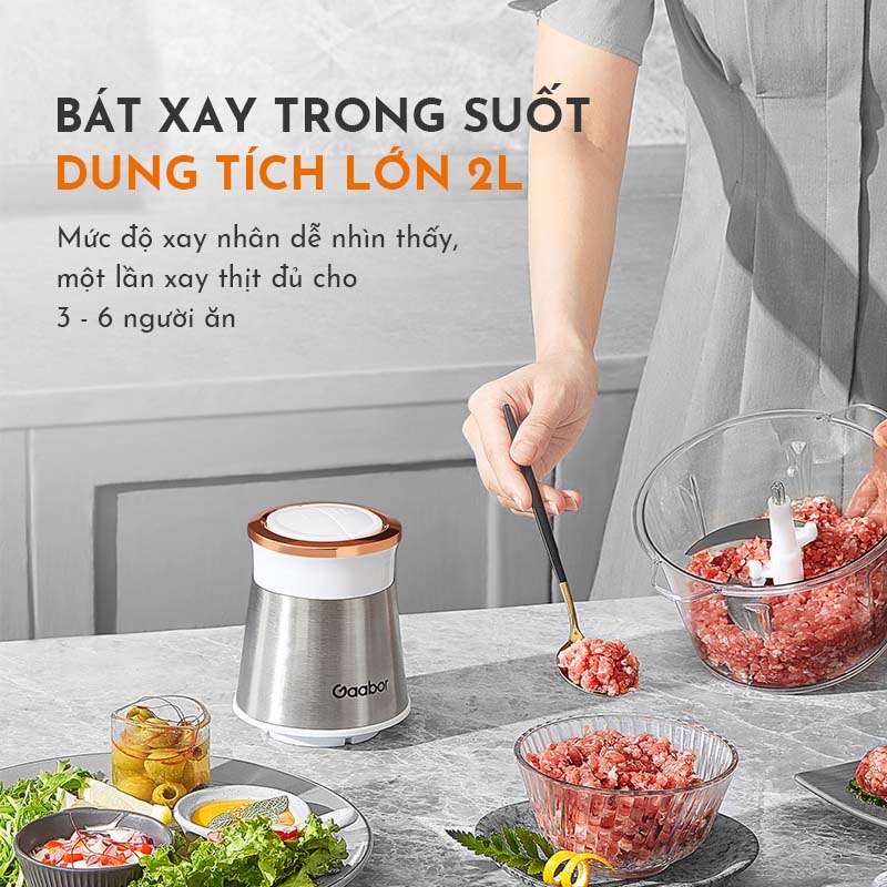 Máy xay thịt thực phẩm đa năng GAABOR GJ-M20B 2L (Inox - Tô Thủy Tinh) - thép không gỉ - Hàng chính hãng