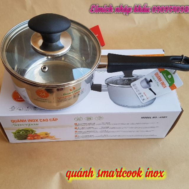 QUÁNH INOX SMARTCOOK  ĐÁY TỪ 14CM EL6989 đầy đủ phiếu bảo hành