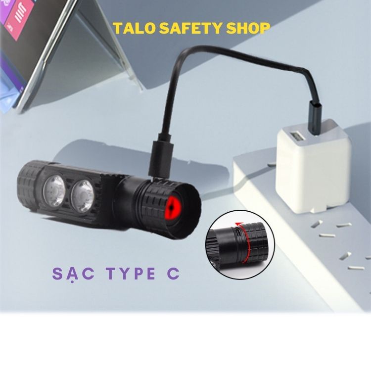 Đèn pin H02B đeo đầu mini siêu sáng type C  chống nước tốt