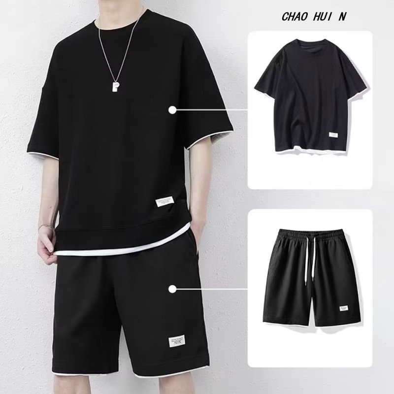 Set Đồ Mùa Hè 2 Món Gồm Áo Thun Tay Cộc Cổ Tròn + Quần Ngắn Thời Trang Cho Nam Size M-5xl