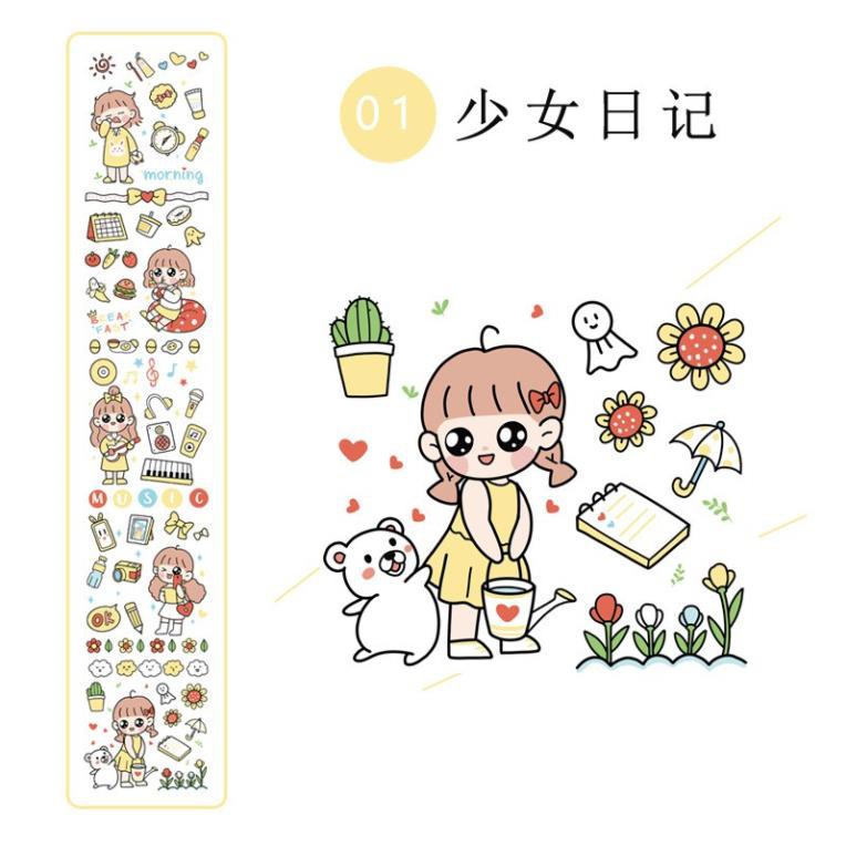 Sticker dài 35cm dán sổ trang trí moham nhật ký cô gái hàng ngày dễ thương