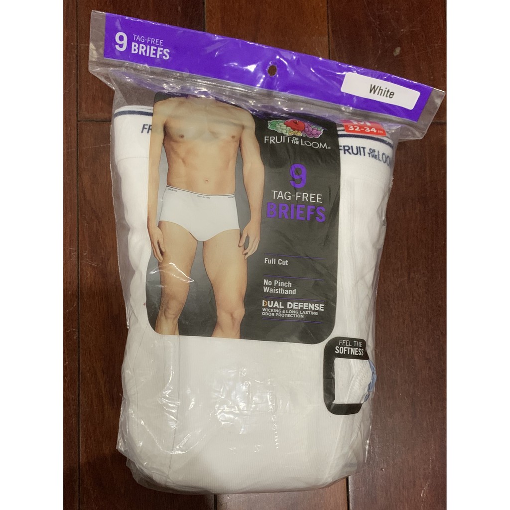 Bộ 9 quần lót nam trắng Fruit of the Loom Men's Tag-free Full Cut Briefs (Mỹ)