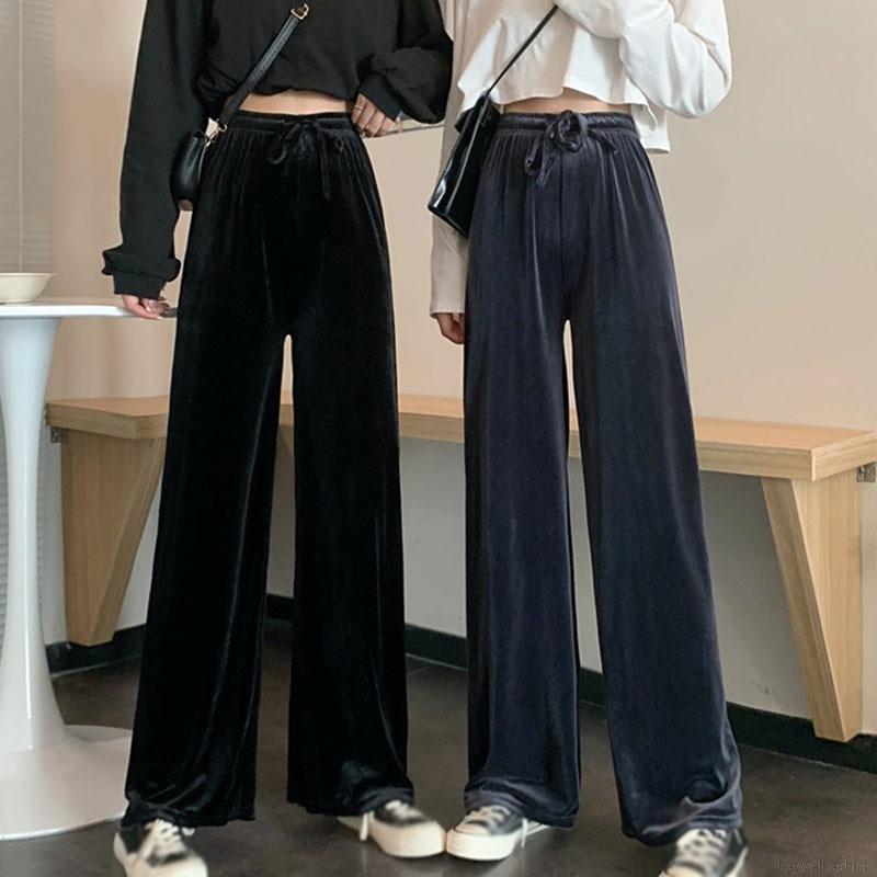 Quần Nhung Ống Rộng Lưng Cao Thời Trang Dành Cho Nữ