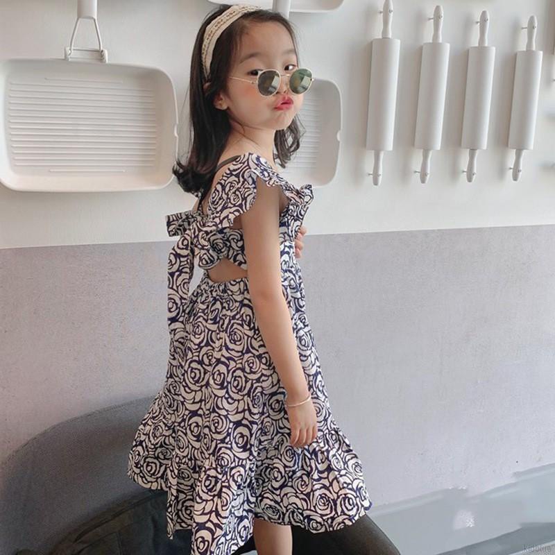 Đầm Công Chúa Cổ Vuông Tay Cánh Tiên In Hoa Thời Trang Mùa Hè Dành Cho Bé Gái