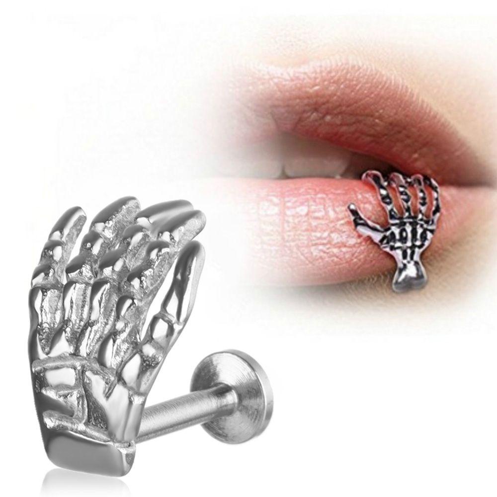 Layor1 Khuyên Xỏ Môi Bằng Thép Không Gỉ Hình Bàn Tay Quỷ Phong Cách Punk