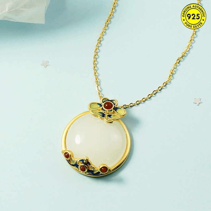 Vòng cổ mặt đá ngọc bích màu sắc phong cách dân tộc cổ điển cho nữ