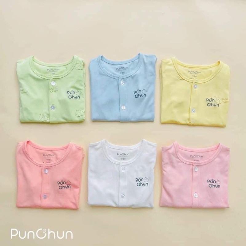 Bộ sơ sinh PUNCHUN cài giữa vải cotton hè mỏng vân thoáng