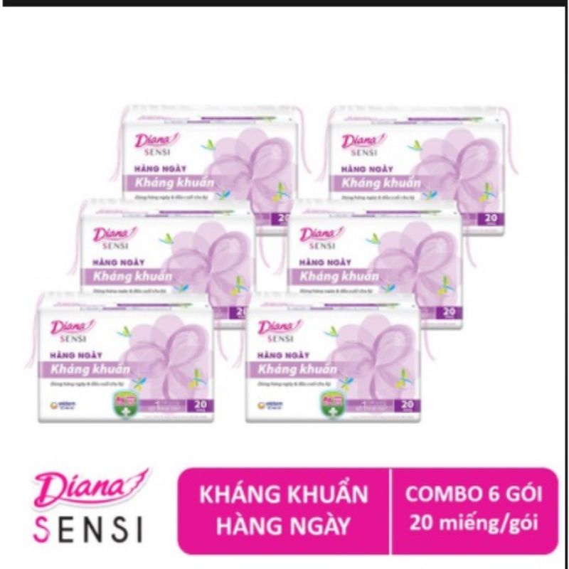 ( 120 Miếng ) Bộ 6 Gói Băng Vệ Sinh Hàng Ngày Diana Kháng Khuẩn, Gói 20 Miếng