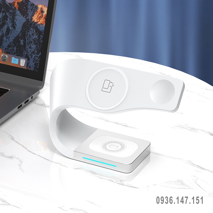 Đế sạc không dây 15W 3 trong 1 sạc nhanh cho điện thoại, tai nghe bluetooth, smart watch hỗ trợ sạc không dây