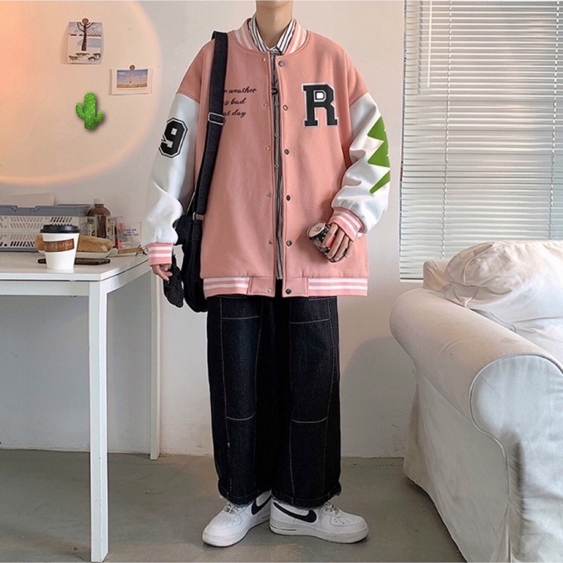 Áo khoác bomber Unisex chất nỉ ngoại dày dặn chữ R