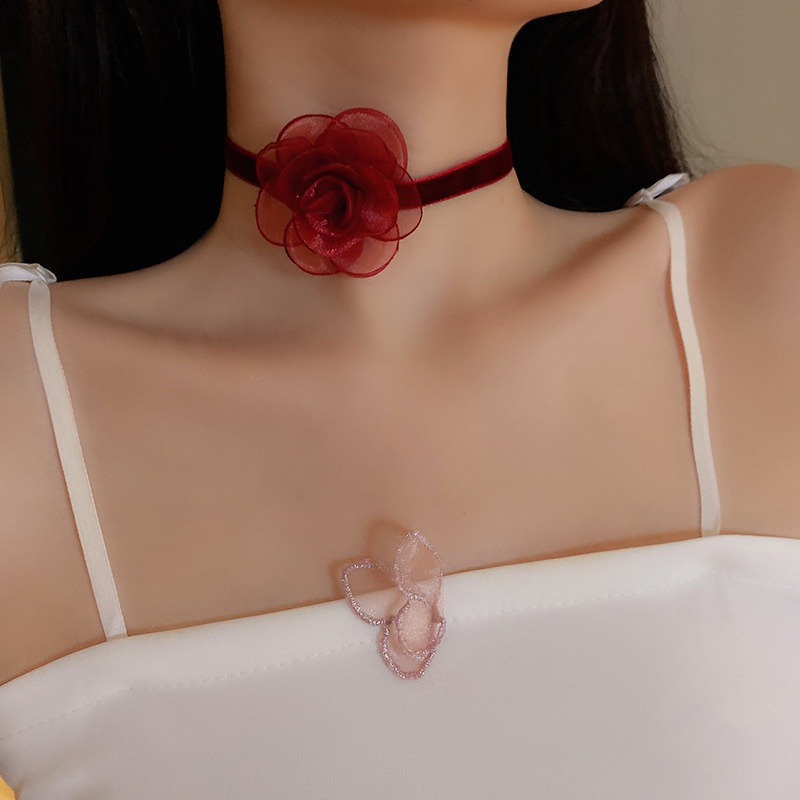 [ SẴN Hàng ] Choker Vòng Cổ Dây Nhung Đính Hoa Hồng Màu Đỏ Đen Siêu Xinh Mainia Shop