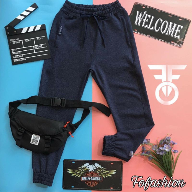Quần Jogger thun xanh chấm MADE BY F.O.F