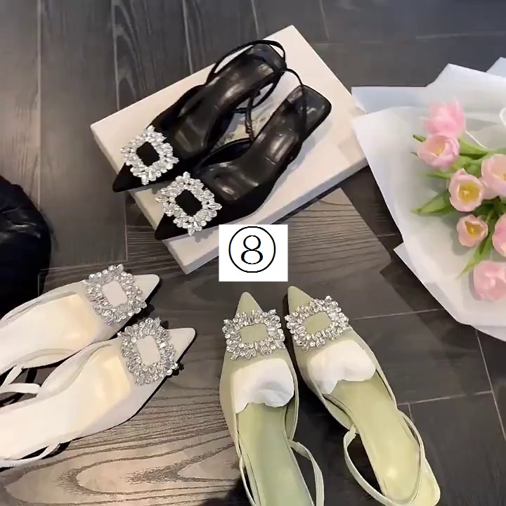 Giày Cao Gót Mũi Nhọn Đính Đá Thời Trang Mùa Hè 2022 Mới Cho Nữ