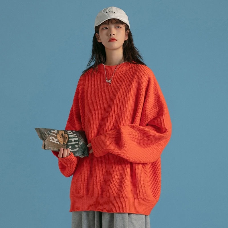 Áo Sweater Vải Lanh Dệt Kim Dáng Rộng Màu Sắc Đơn Giản Phong Cách Hàn Quốc Dành Cho Nam Và Nữ