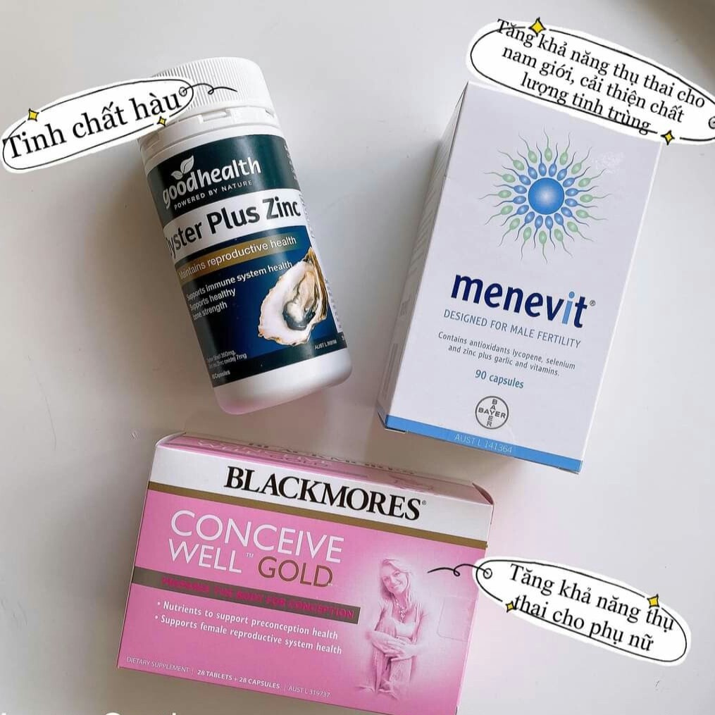 Bổ Trứng BLACKMORES CONCEIVE WELL GOLD Úc Tăng Khả Năng Thụ Thai - Menevit, Tinh Chất Hàu Úc Tăng Cường Sinh Lý Đàn Ông