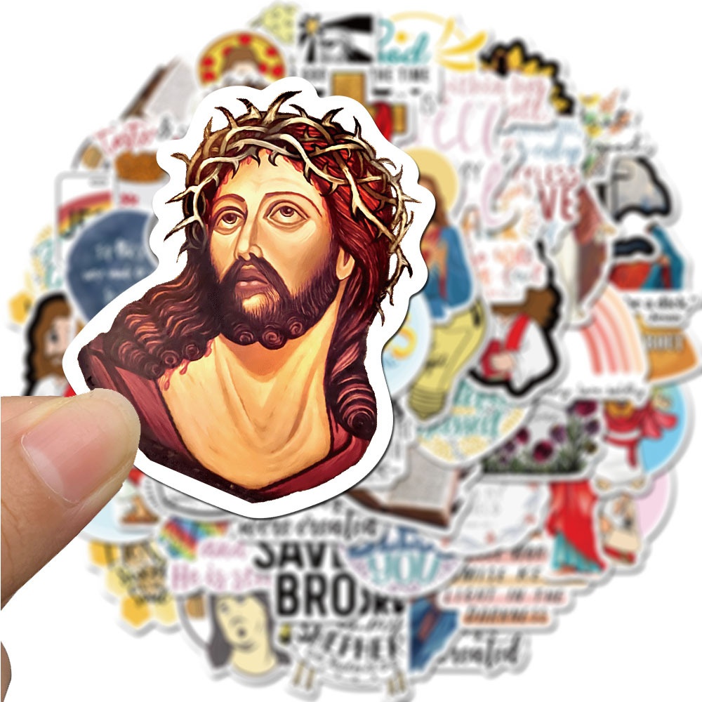 Bộ 50 Miếng Dán Trang Trí Chống Thấm Nước Hình Chúa Jesus Mới