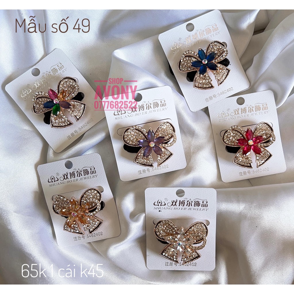 Cột tóc - buộc tóc nhung đính đá màu và hạt pha lê hình nơ