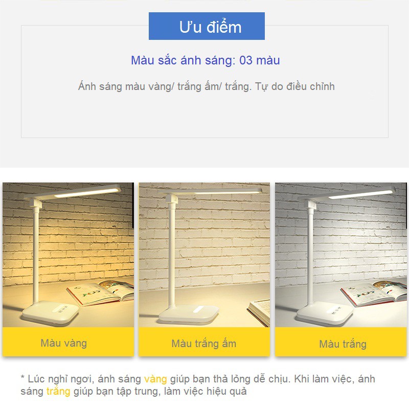 Đèn Bàn Học USB Di Động Cao Cấp– 03 Chế Độ Ánh Sáng Vàng Bảo Vệ Mắt Chống Cận. Đèn Đọc Sách  Hv Store 4050