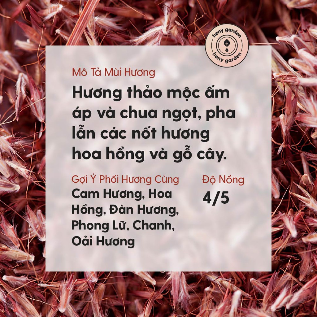 Tinh Dầu Sả Hoa Hồng (Sả Rêu) Organic Thiên Nhiên Nguyên Chất Đậm Đặc Xông Thơm Phòng, Làm Nến Thơm HENY GARDEN