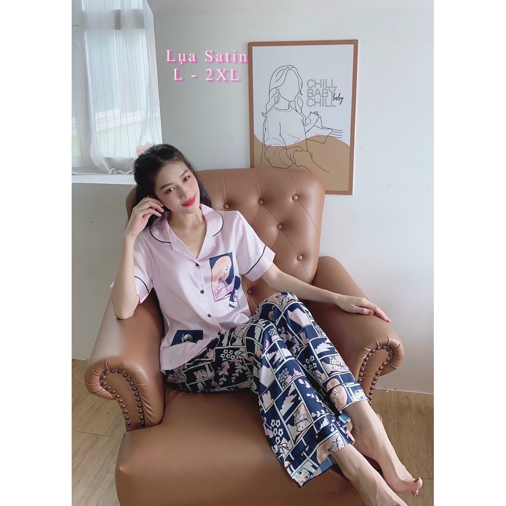 Đồ Ngủ Pijama Lụa Satin Cao Cấp Quần Dài Tay Ngắn Mềm-Mịn-Mát, Đồ Bộ Mặc Nhà Bigsize Phong Cách Hàn Quốc | BigBuy360 - bigbuy360.vn
