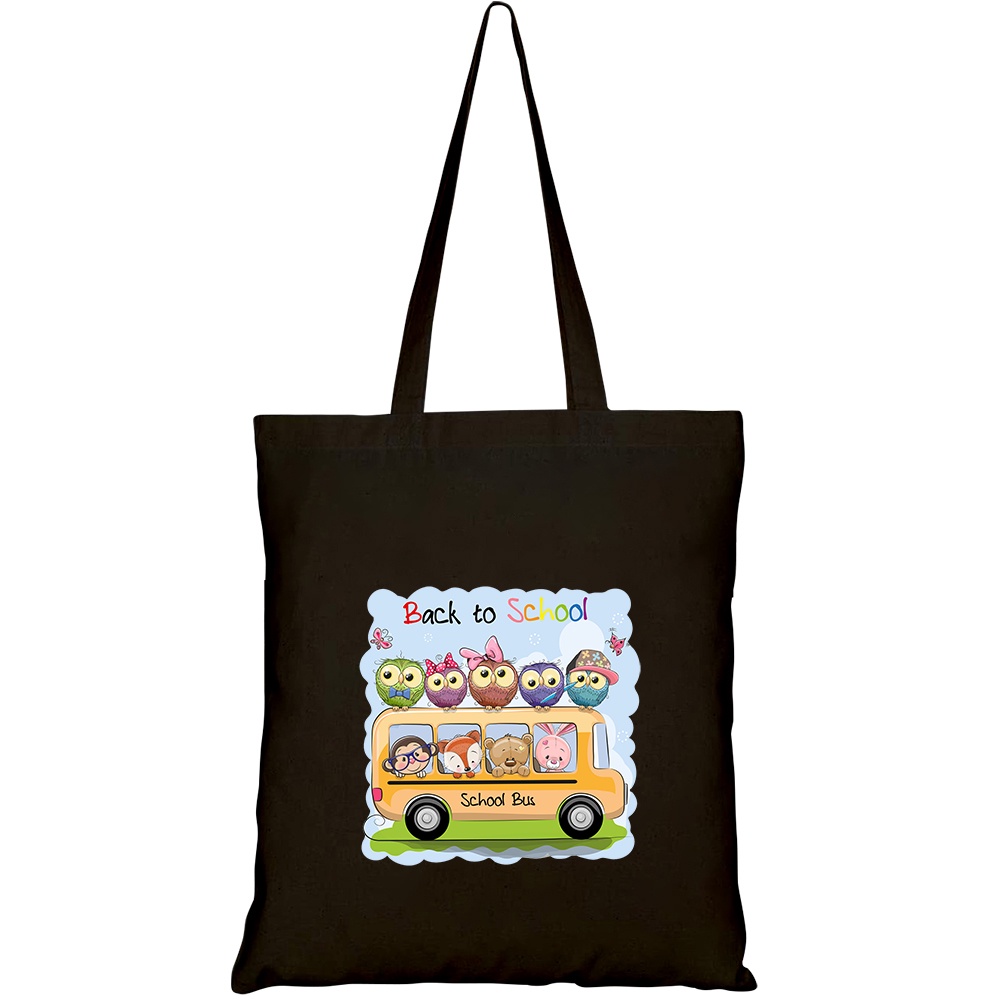 Túi vải tote canvas HTFashion in hình school bus four cute cartoon HT539