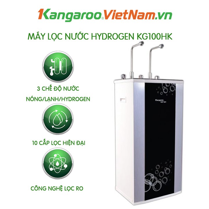 Máy lọc nước Hydrogen Kangaroo KG100HK  [ FREESHIP] 10 cấp lọc 2 vòi 3 chức năng Nóng - Lạnh - Hydrogen