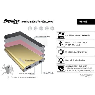 Sạc Dự Phòng Energizer UE8003 8.000mAh