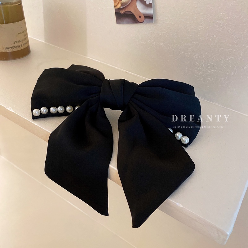 Kẹp Tóc Hình Nơ Đính Ngọc Trai Phong Cách Hepburn Sang Trọng Thời Trang