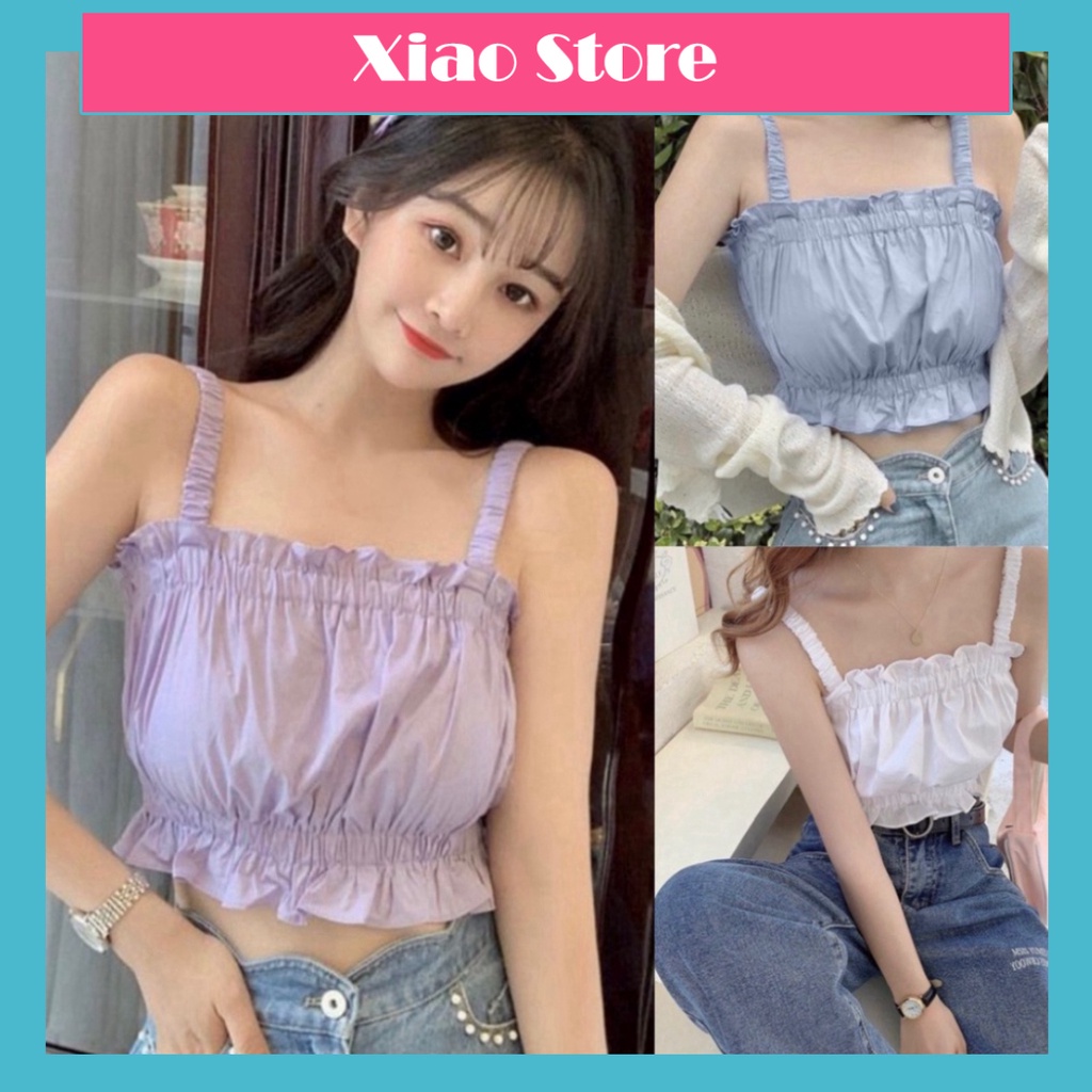 Áo 2 dây croptop nữ bánh bèo mặc trong nhà đi biển xây đắp chun giãn nở phong thái trang điểm korea tươi đẹp A2 Xiao sho