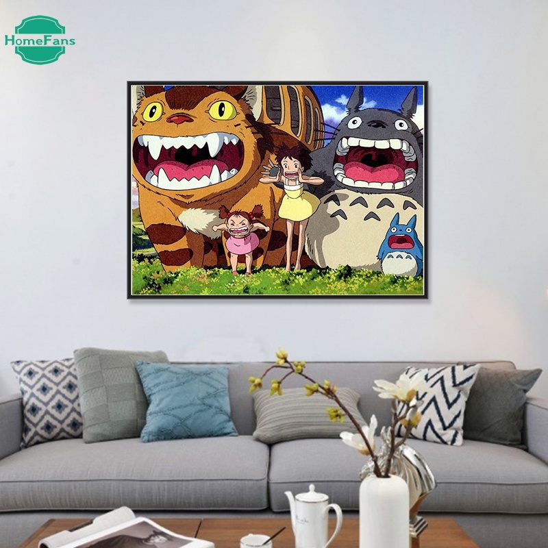 Tranh đính đá kim cương tự làm in hình Hayao Miyazaki &quot;My Neighbor Totoro&quot; 40x30cm
