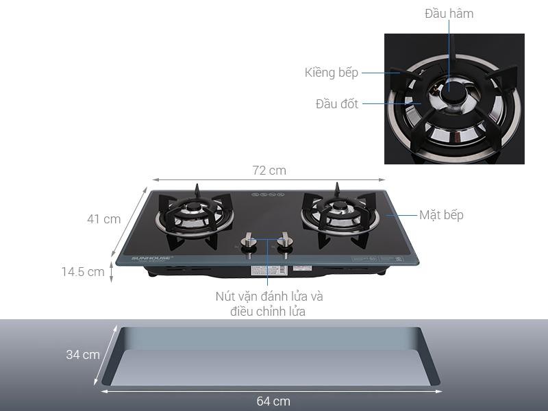 Bếp gas âm Sunhouse SHB5548MT mới , tiết kiệm gas, có Đầu hâm Dễ vệ sinh, Đánh lửa IC nhanh, nhẹ