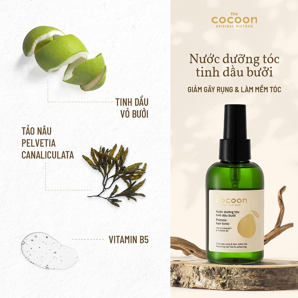 Nước dưỡng tóc tinh dầu bưởi Cocoon Pomelo hair tonic 140ml giảm gãy rụng , làm mềm tóc