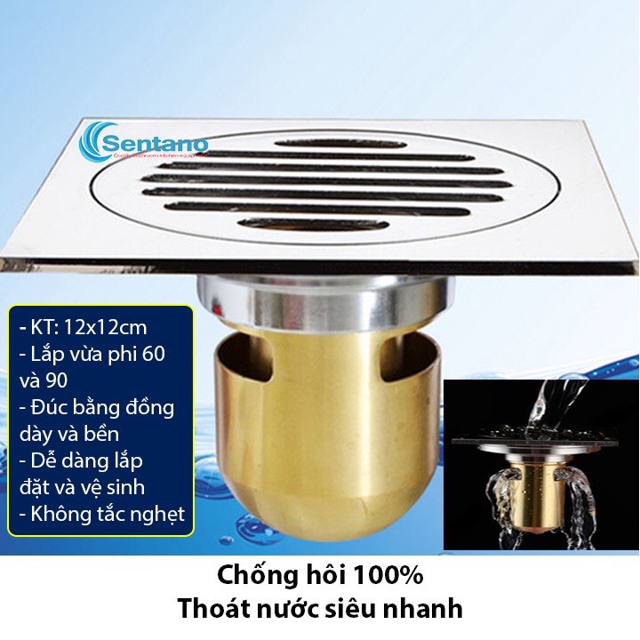 [LOẠI 1] Phễu thoát sàn hố ga SENTANO LR-04 CHỐNG HÔI TUYỆT ĐỐI đúc dày nặng bằng đồng cao cấp thoát nước nhanh