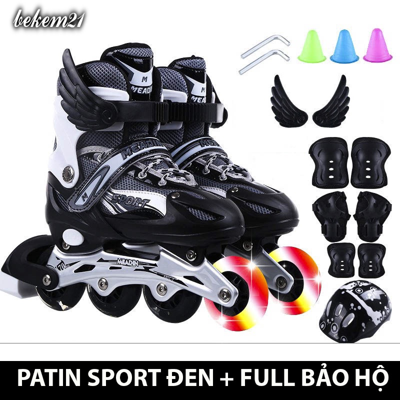 [8 BÁNH PHÁT SÁNG ]Giày Patin trẻ em Sport 2 lớp flash,khung hợp kim, tặng FULL 20 món bảo hộ và phụ kiện