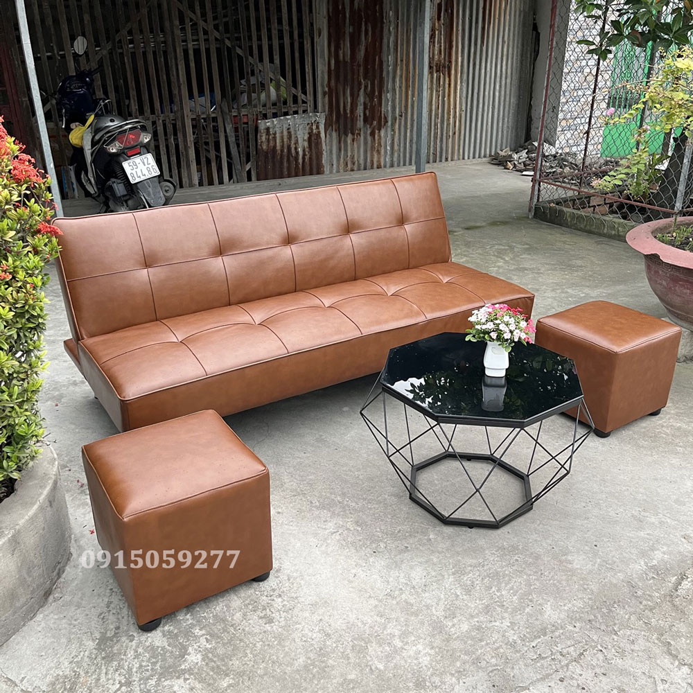 Sofa bed Đa Năng Chất giả da màu nâu da bò - Sofa giường sang trọng chất lượng mã GBNDB170