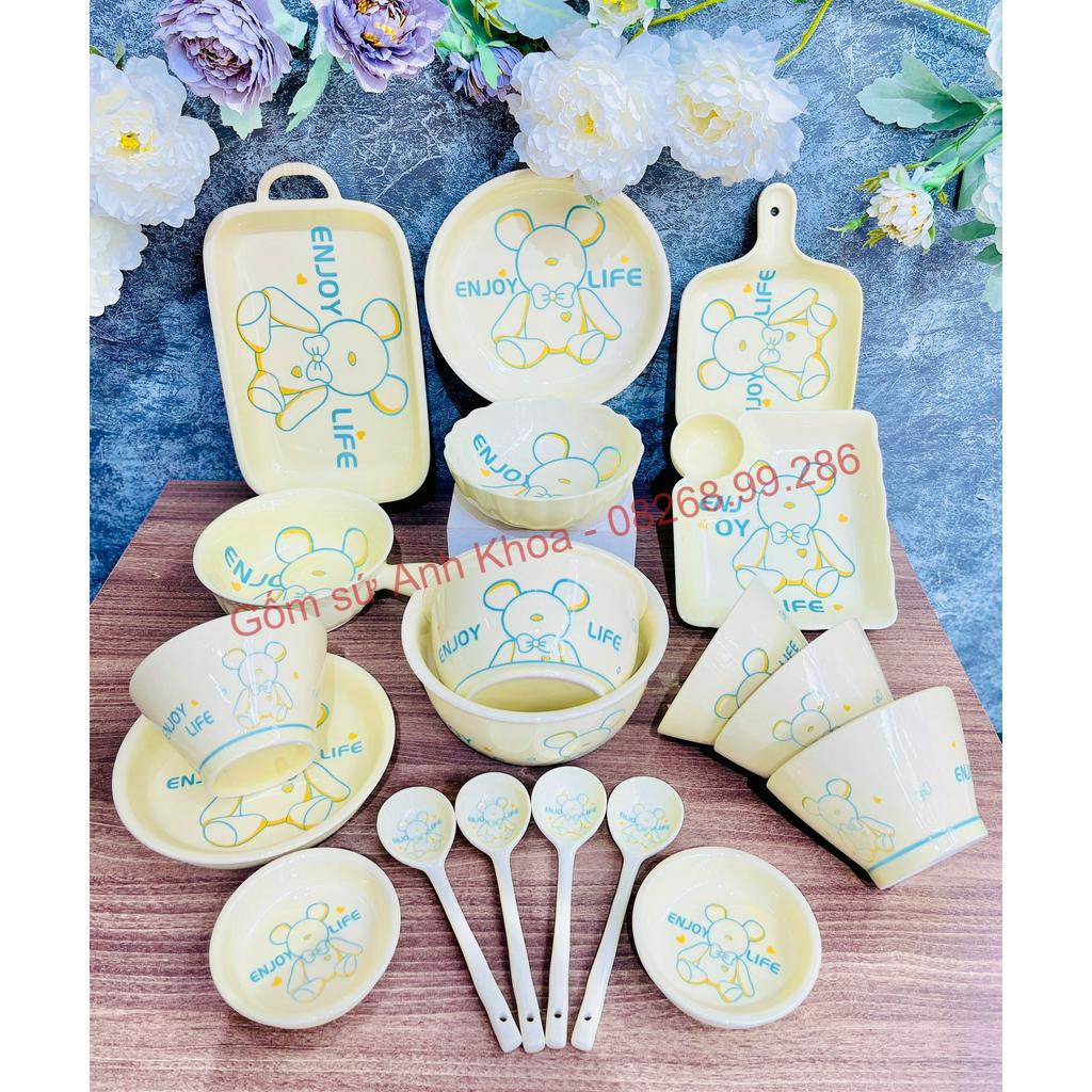 Bát Đĩa Gốm Sứ Decor, Bát Ăn Cơm, Bát Ăn Chè, Chén Dĩa Dễ Thương  Bộ Bát Đĩa Gấu Vàng Xanh Xinh Yêu Gomsudecor21