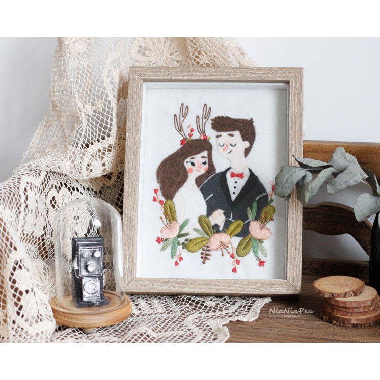Bộ kit nguyên liệu thêu kỉ niệm ngày cưới vintage tự làm thệp chúc mừng quà tặng decor bàn tiệc trang trí Zen Handmade