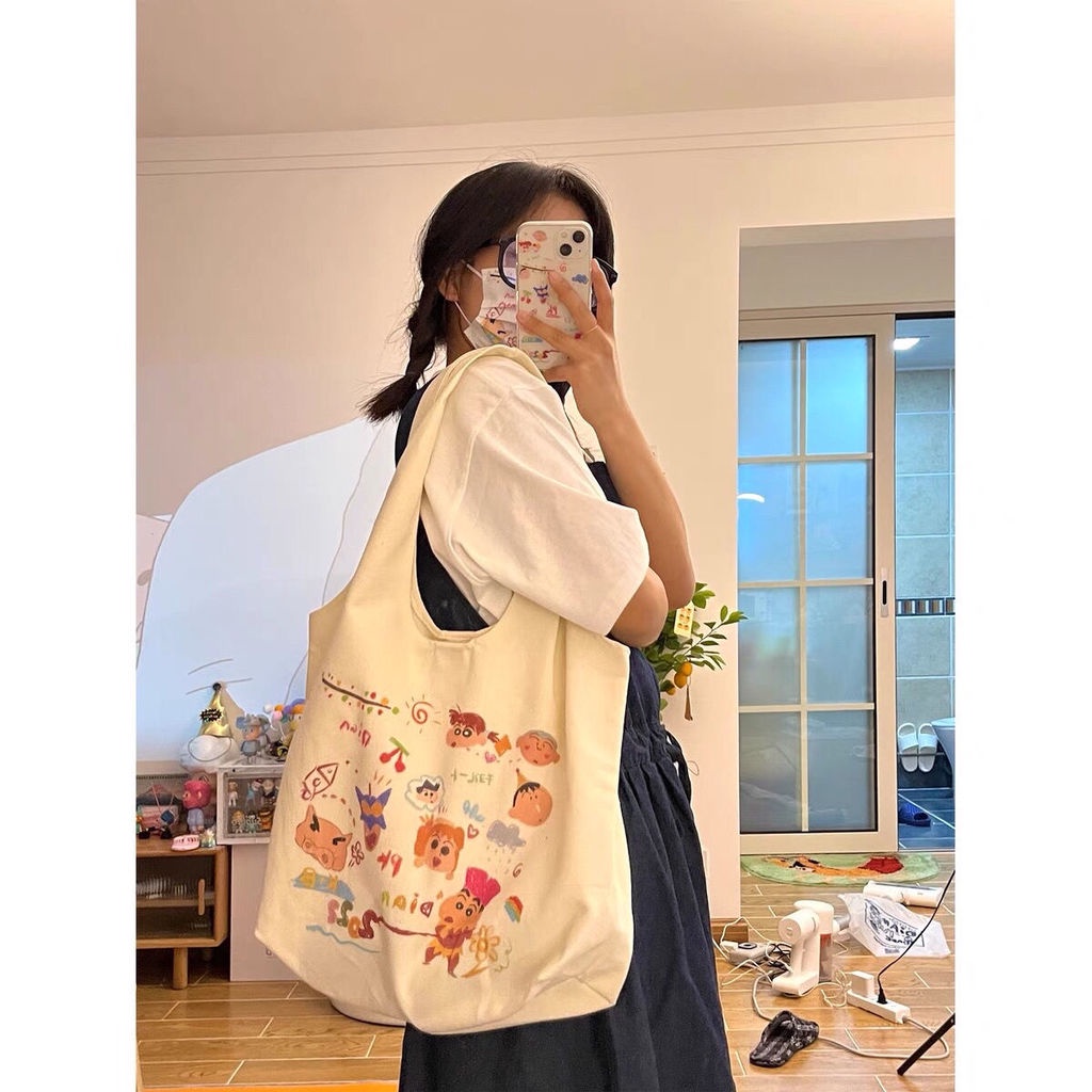 Túi xách canvas họa tiết hoạt hình xinh xắn thời trang nữ